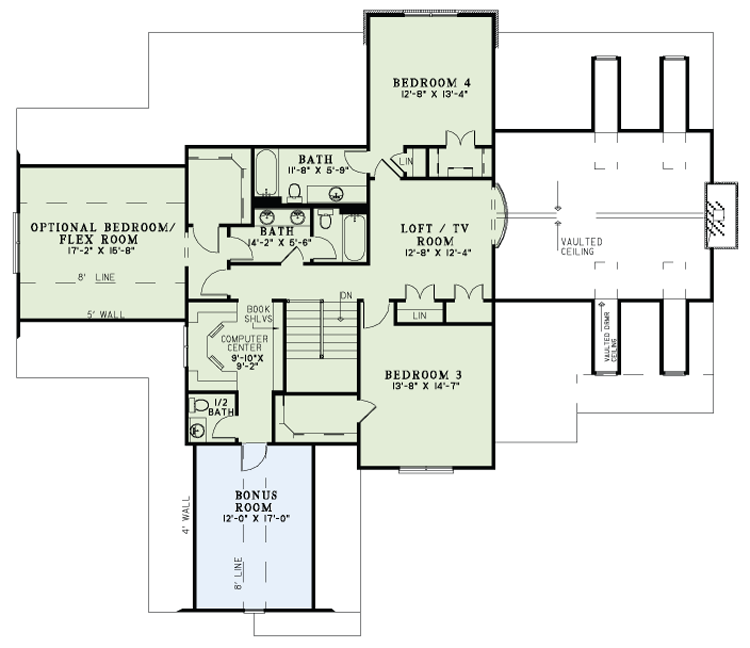 Floor Plan Second Story of Craftsman Plan #153-1134