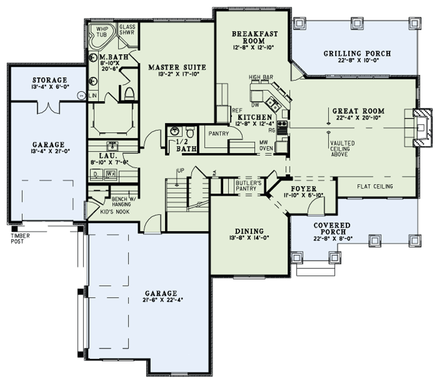 Floor Plan First Story of Craftsman Plan #153-1134