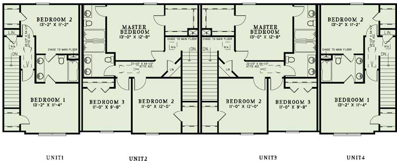 Floor Plan Second Story of Multi-Unit Plan #153-1137