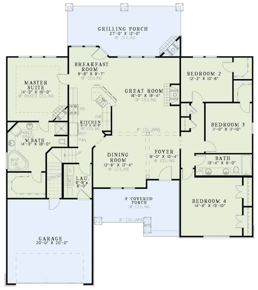 Floor Plan First Story of Southern Plan #153-1142