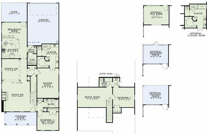 Floor Plan Main and Upper Level of Bungalow Plan #153-1150
