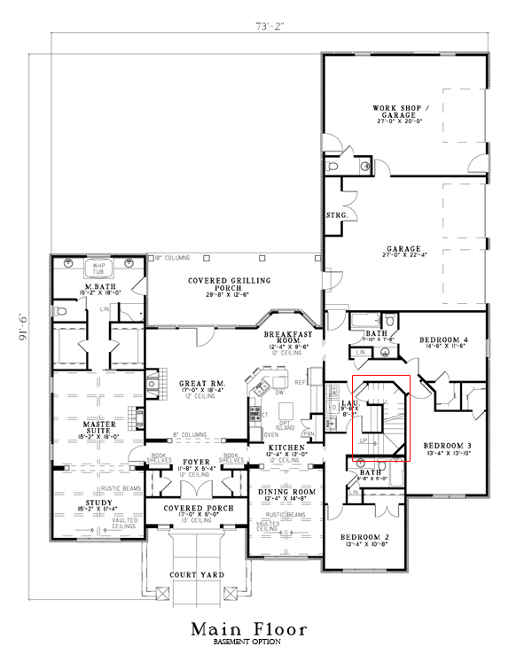 Floor Plan Main Level of Tuscan Plan #153-1153