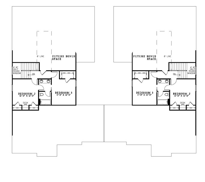 Floor Plan Second Story of Multi-Unit Plan #153-1158