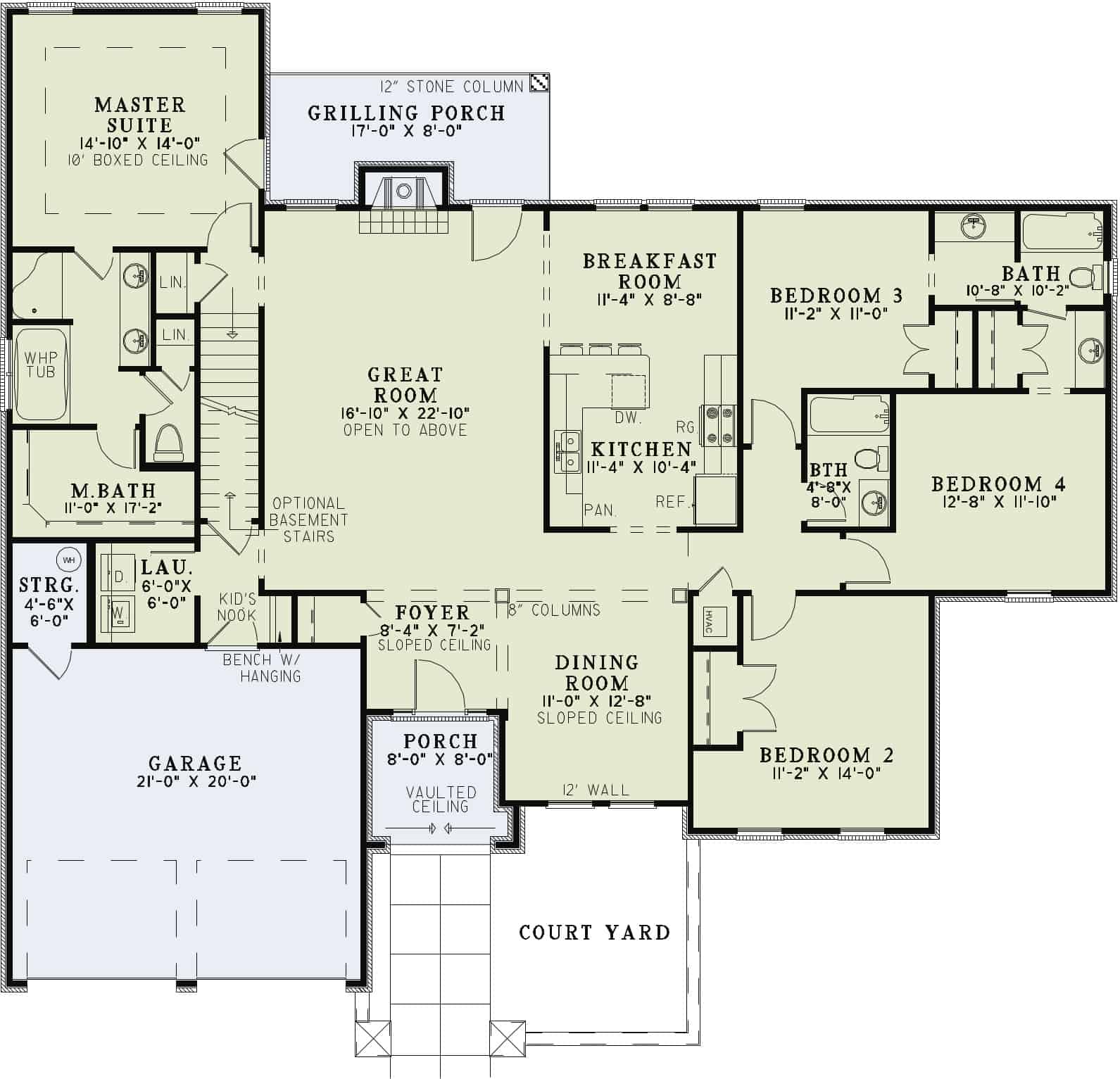 Floor Plan Main Level of Country Plan #153-1160