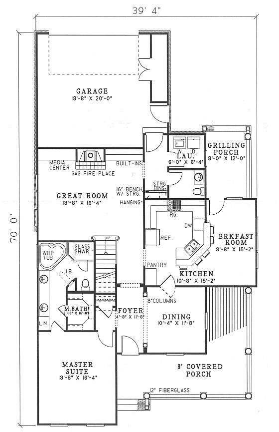 Floor Plan First Story of Southern Plan #153-1168