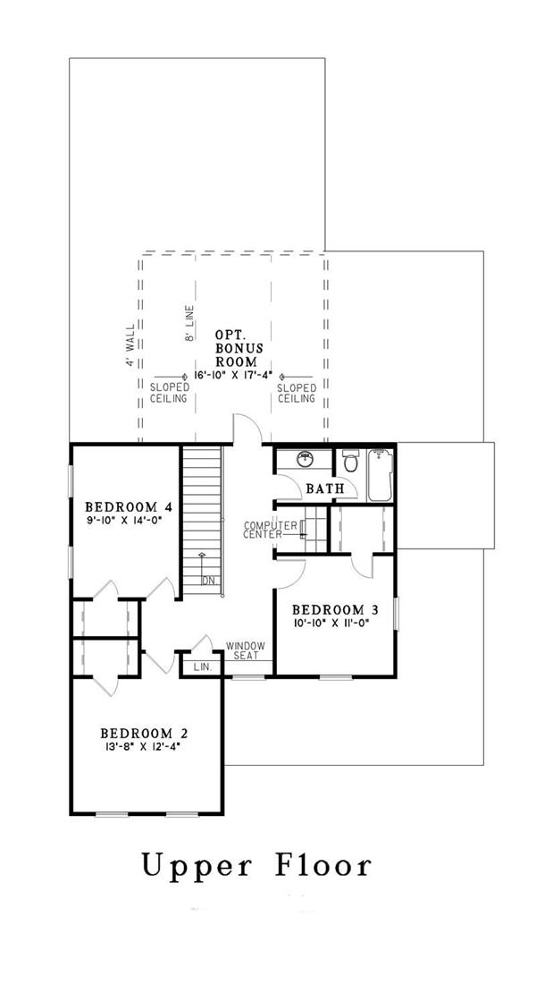 Floor Plan Second Story of Southern Plan #153-1168