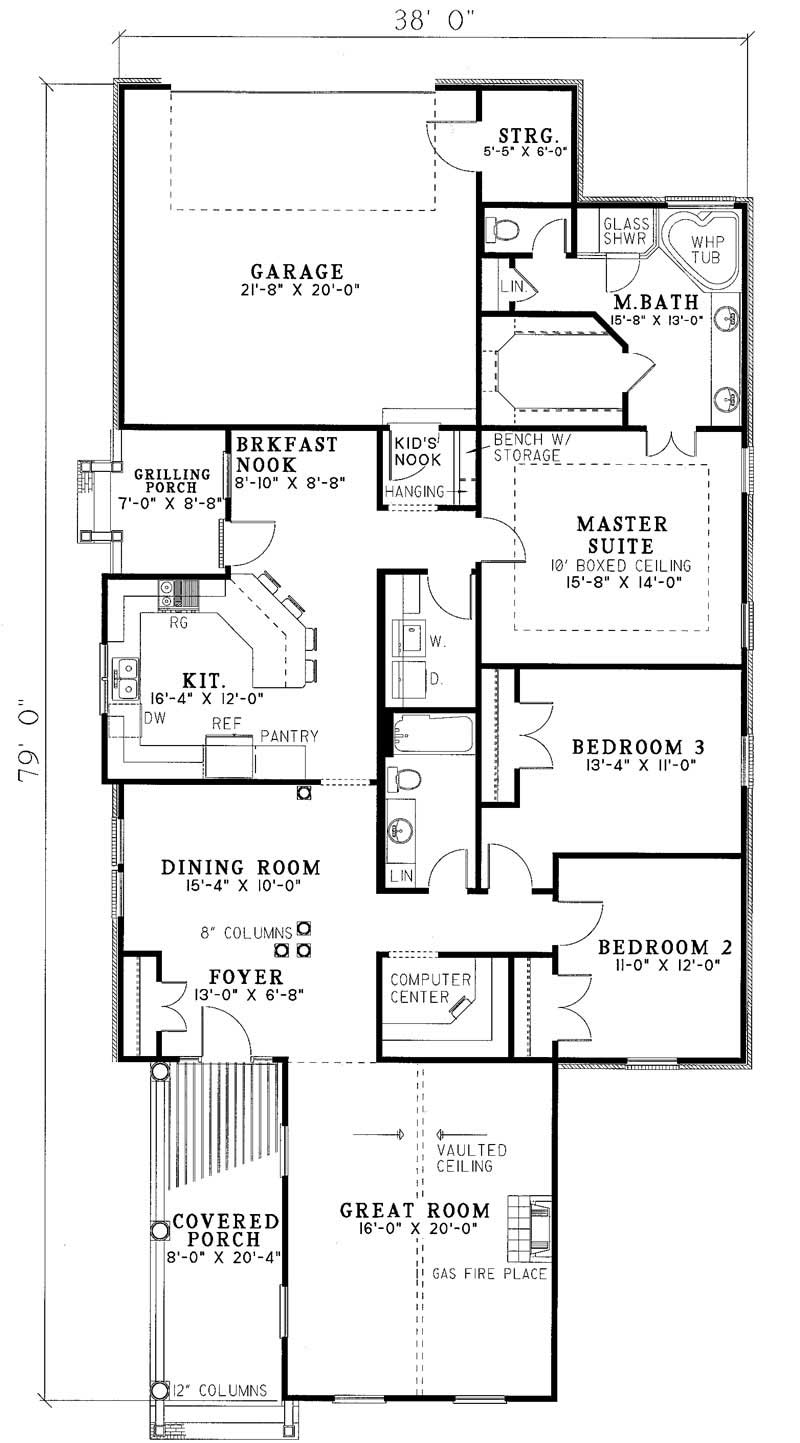 Floor Plan First Story of Southern Plan #153-1171