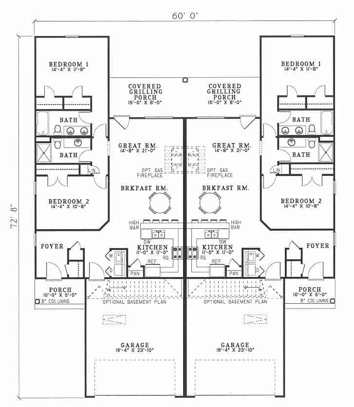 Floor Plan First Story of Multi-Unit Plan #153-1173