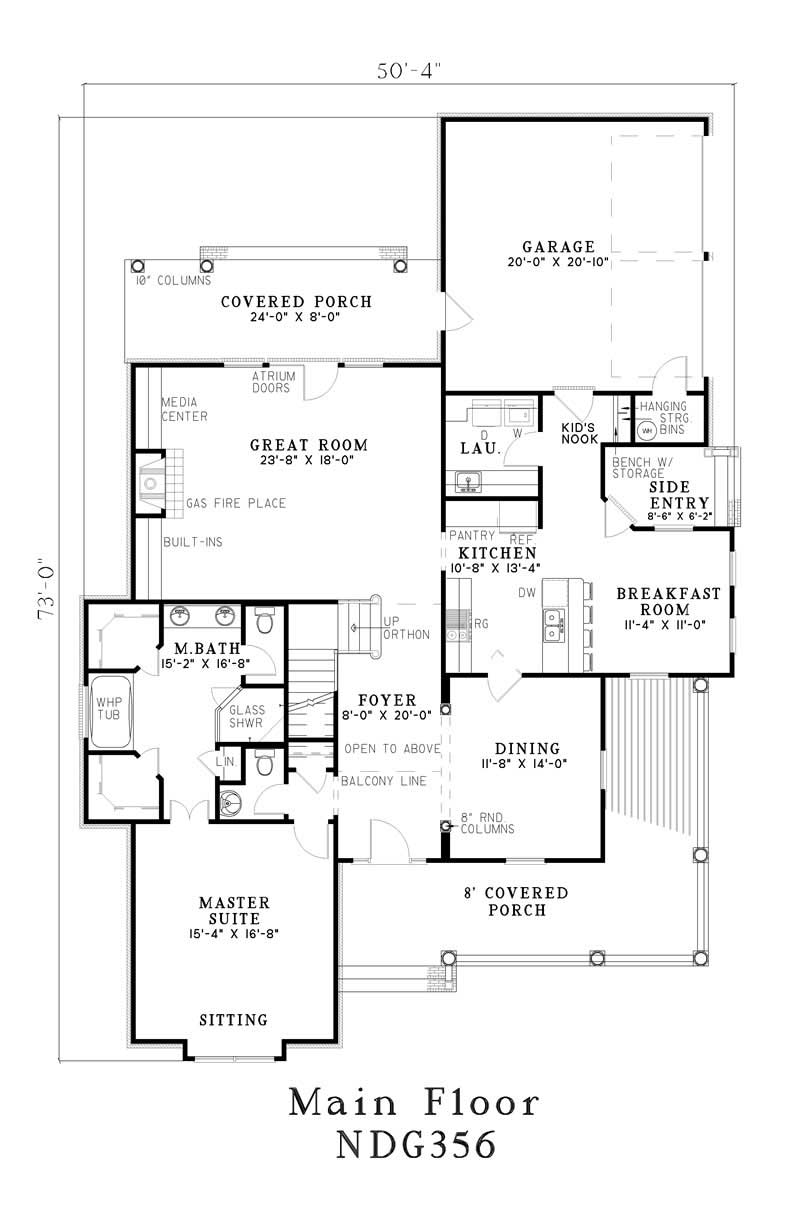 Floor Plan First Story of Southern Plan #153-1178