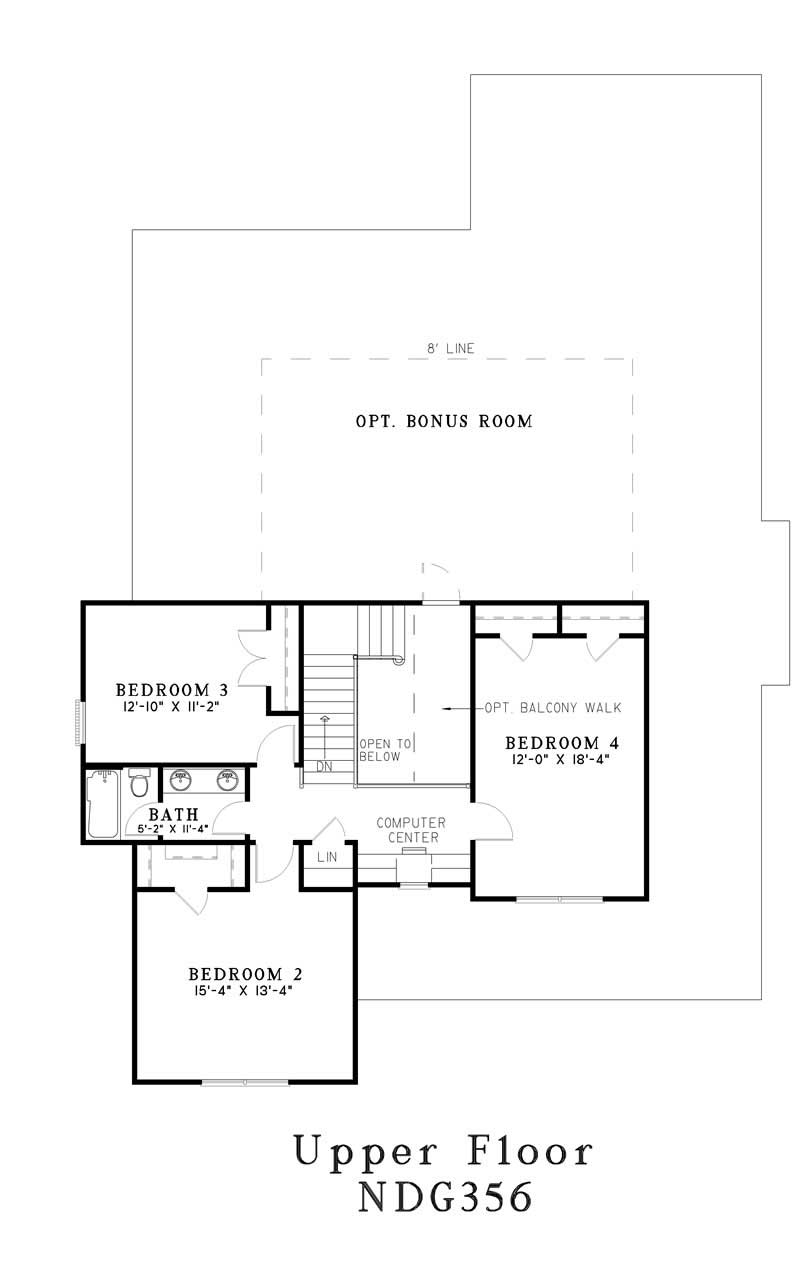 Floor Plan Second Story of Southern Plan #153-1178