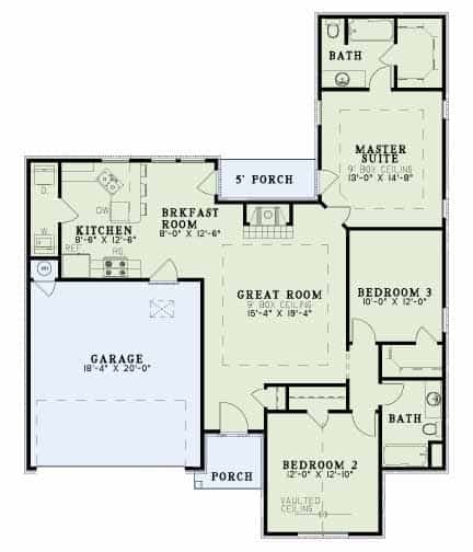 Floor Plan Main Level of Small Ranch Plans #153-1180