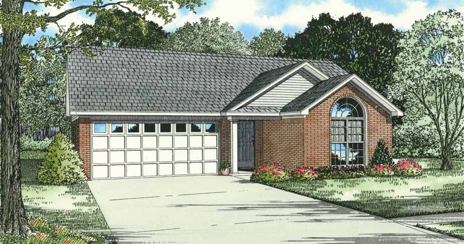 Front elevation of small ranch home (ThePlanCollection: House Plan #153-1180)