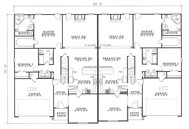 Floor Plan Main Level of Multi-Unit Plan #153-1182