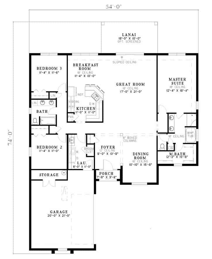 Floor Plan Main Level of Coastal Plan #153-1184