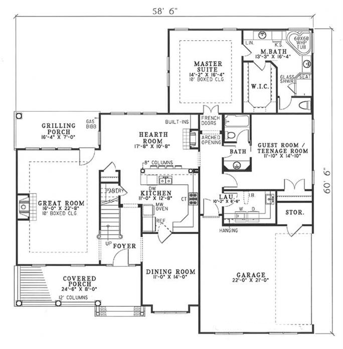 Floor Plan First Story of Southern Plan #153-1185
