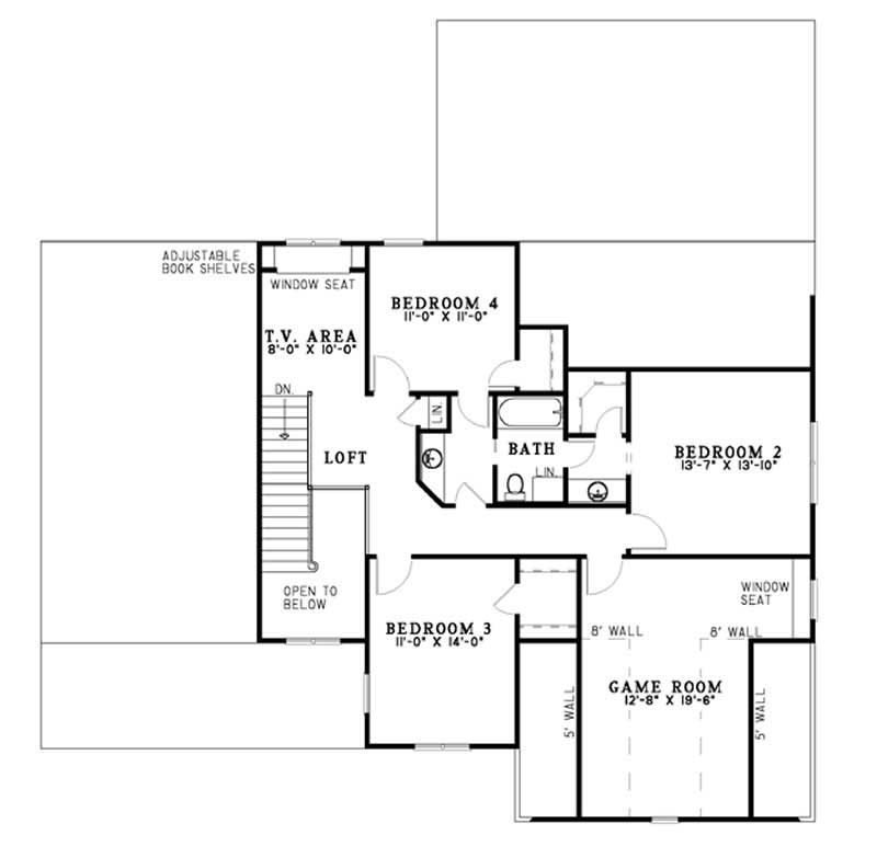 Floor Plan Second Story of Southern Plan #153-1185