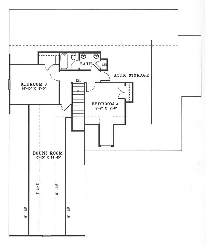 Floor Plan Upper Level of Country Plan #153-1186