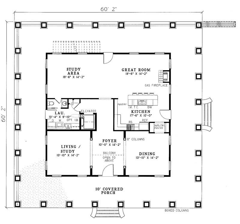 Floor Plan Main Level of Southern Plantation Plan #153-1187