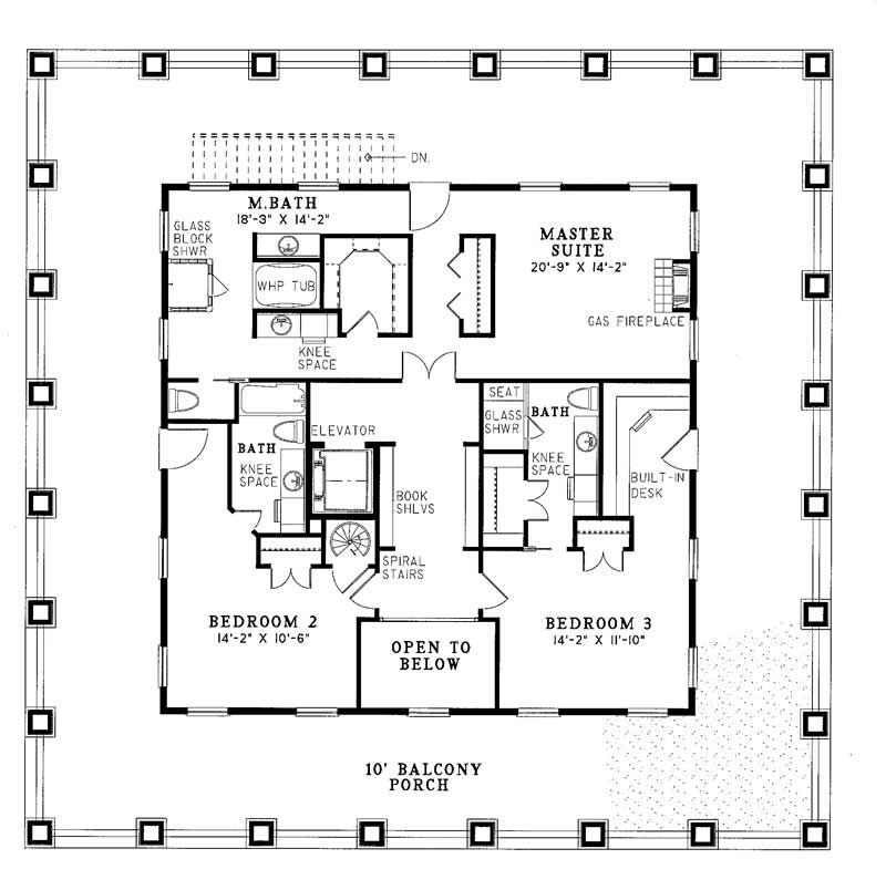 Floor Plan Second Story of Southern Plantation Plan #153-1187