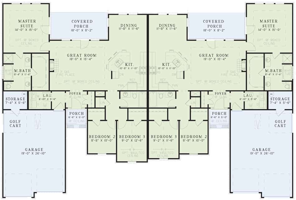 Floor Plan Main Level of Duplex Plan #153-1192