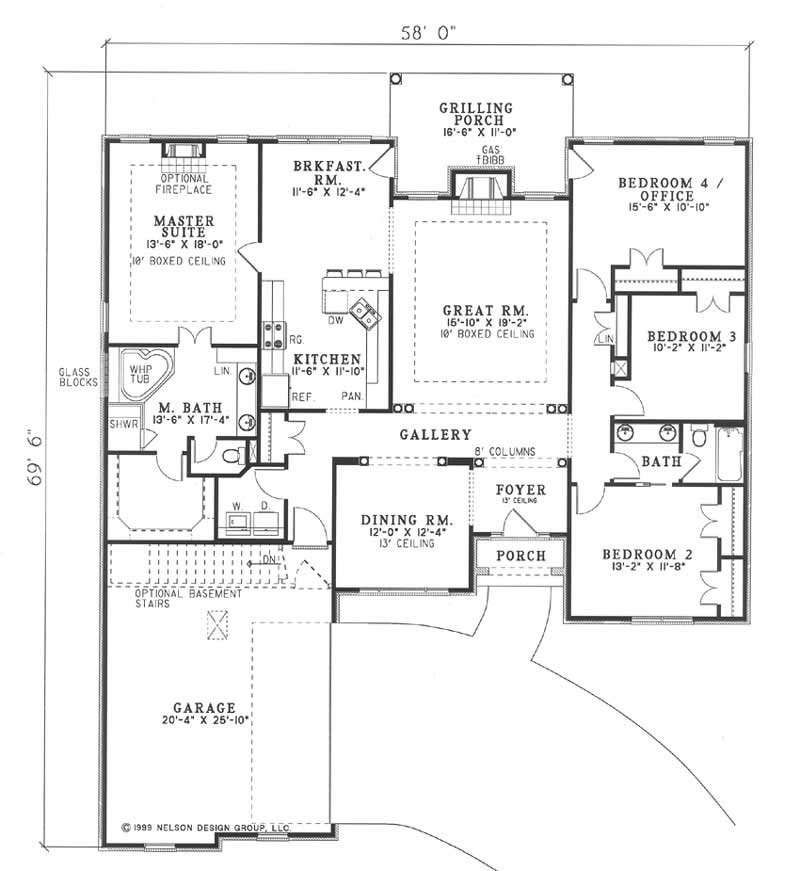 Floor Plan First Story of French Plan #153-1193