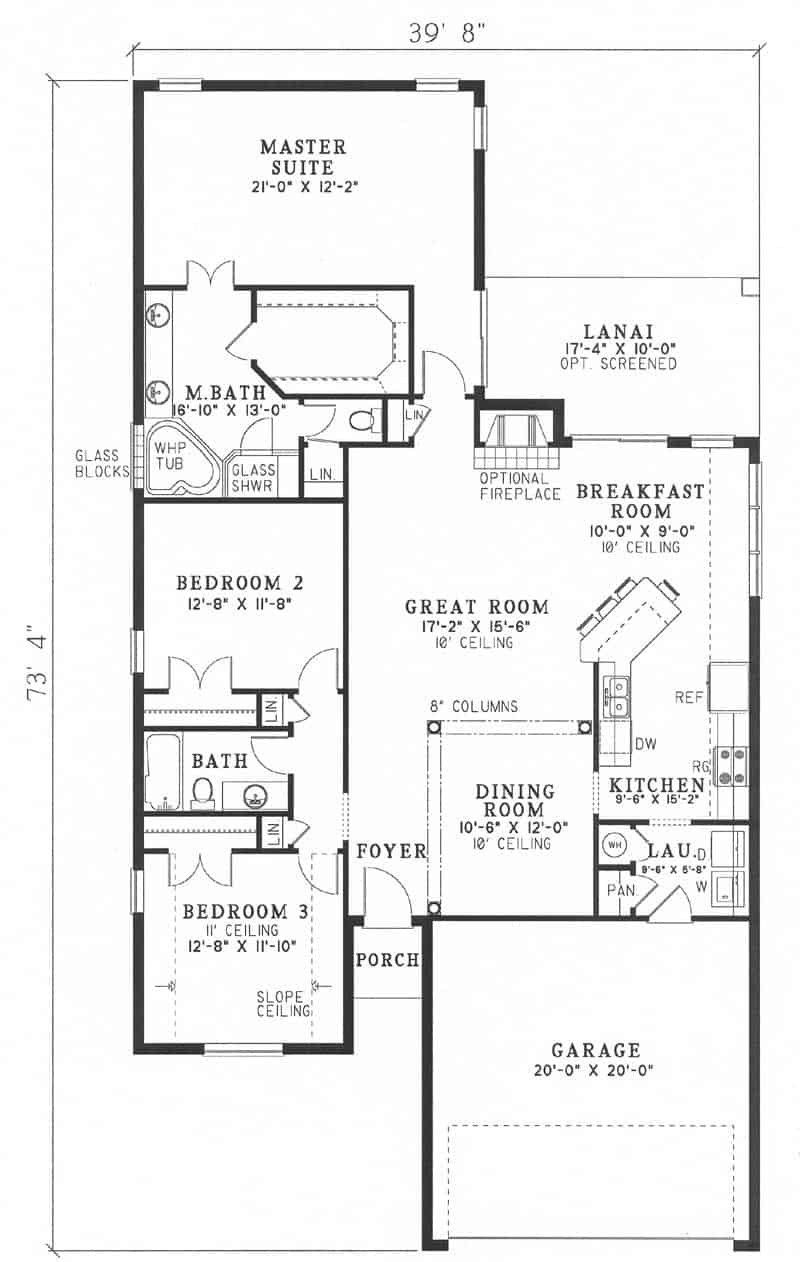 Floor Plan Main Level of Coastal Plan #153-1194