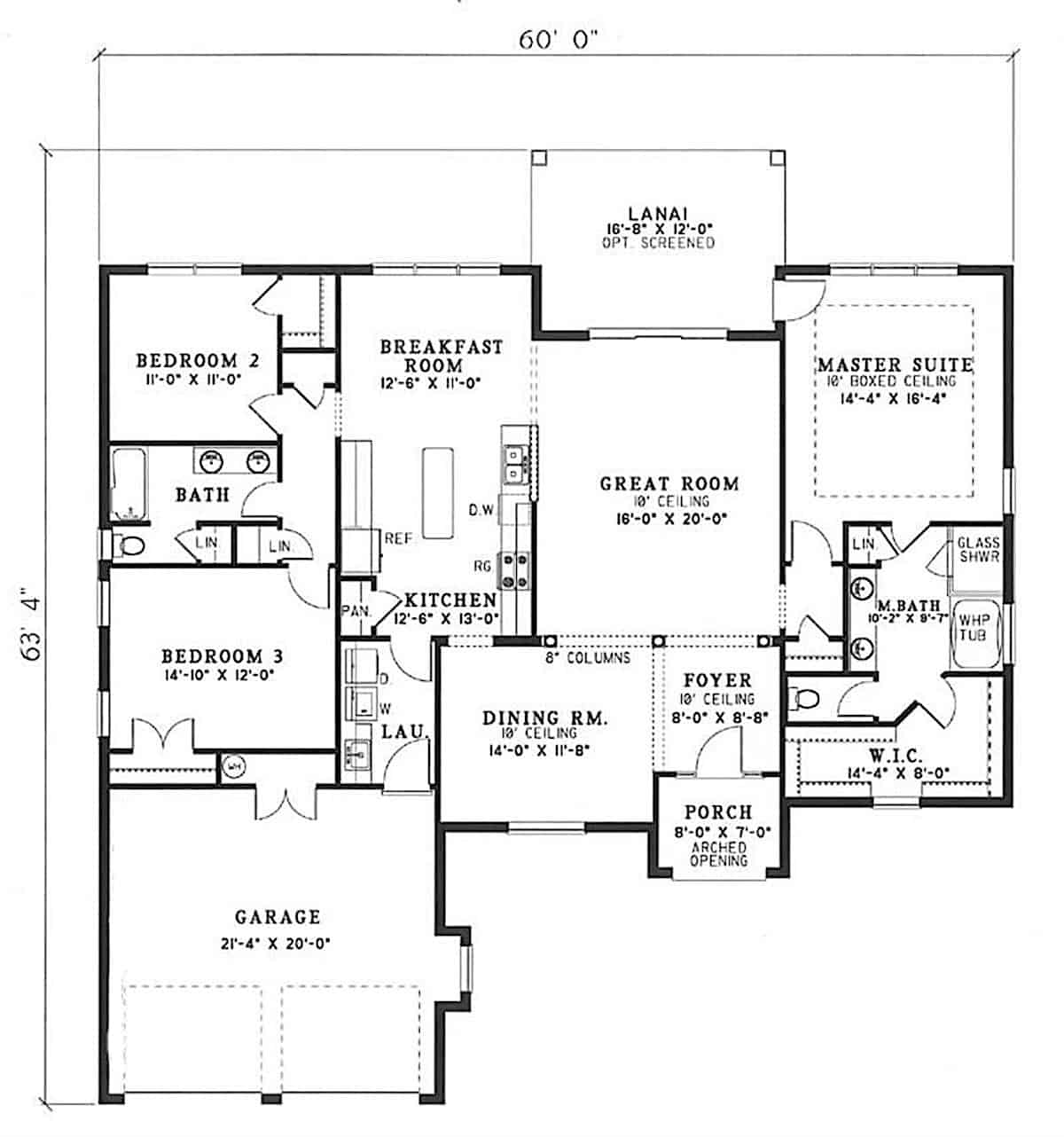 Floor Plan Main Level of Ranch Plan #153-1200