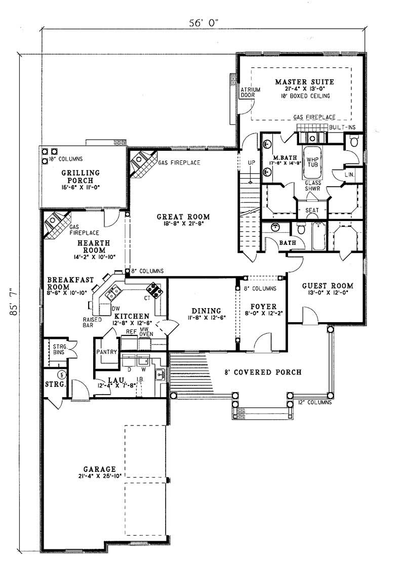 Floor Plan Main Level of Country Plan #153-1204