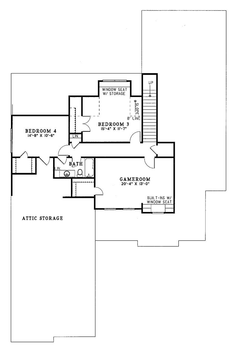 Floor Plan Upper Level of Country Plan #153-1204