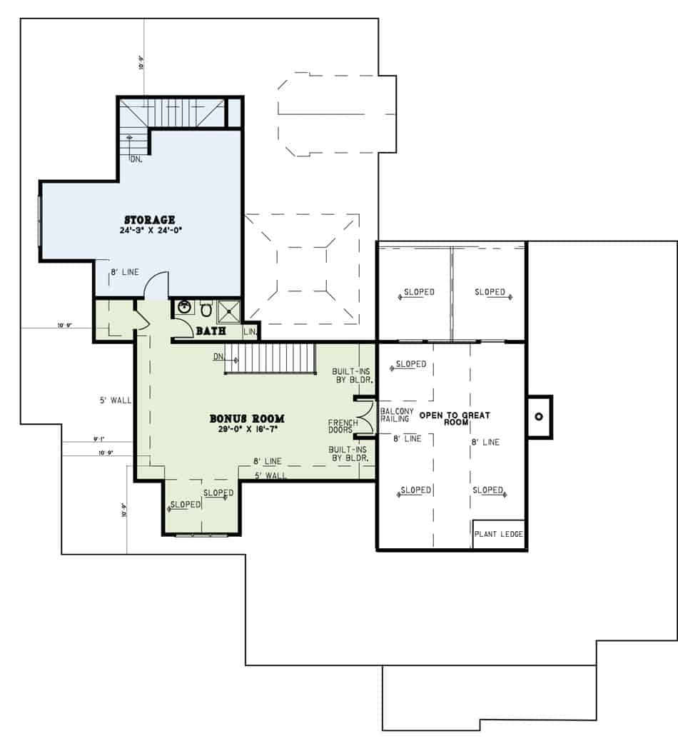Floor Plan Second Story of Country Plan #153-1205