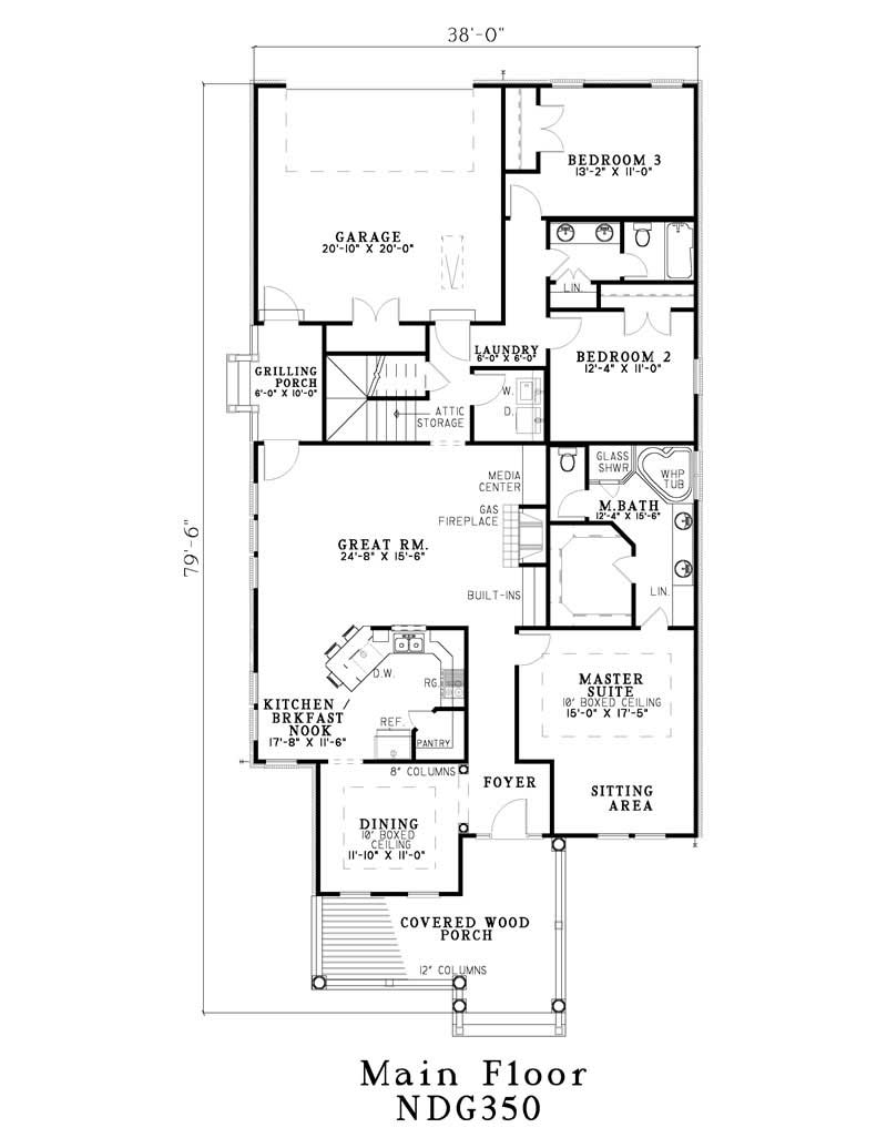 Floor Plan First Story of Southern Plan #153-1208