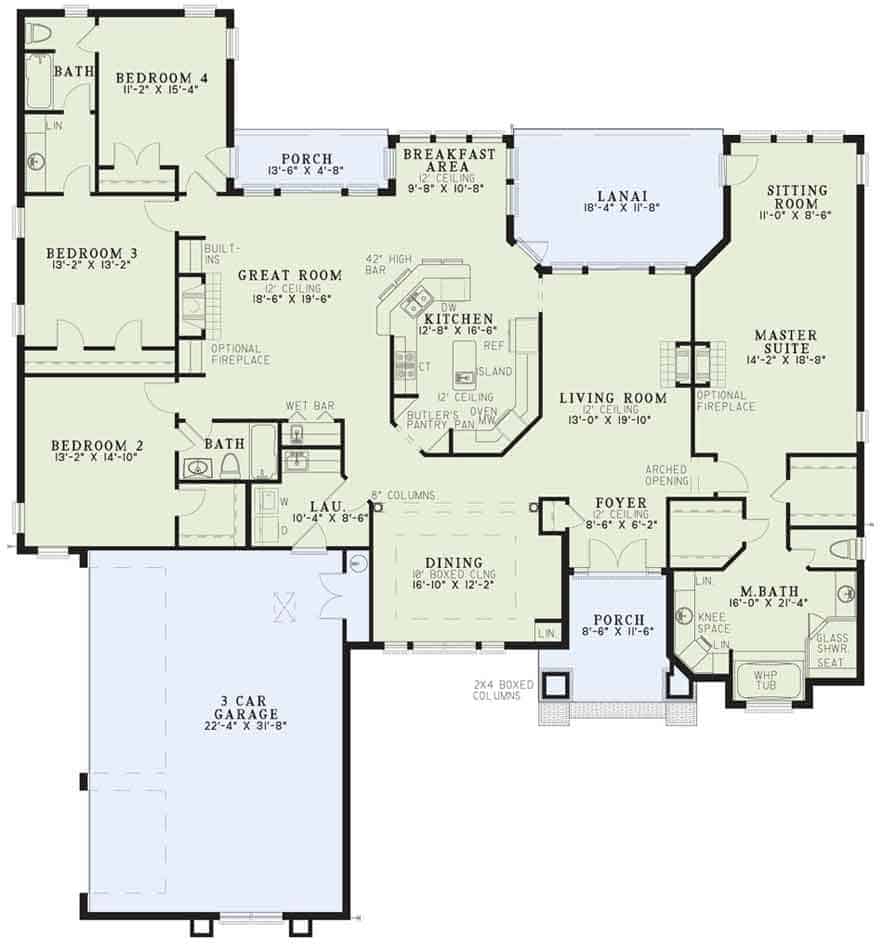 Floor Plan Main Level of Coastal Plan #153-1209