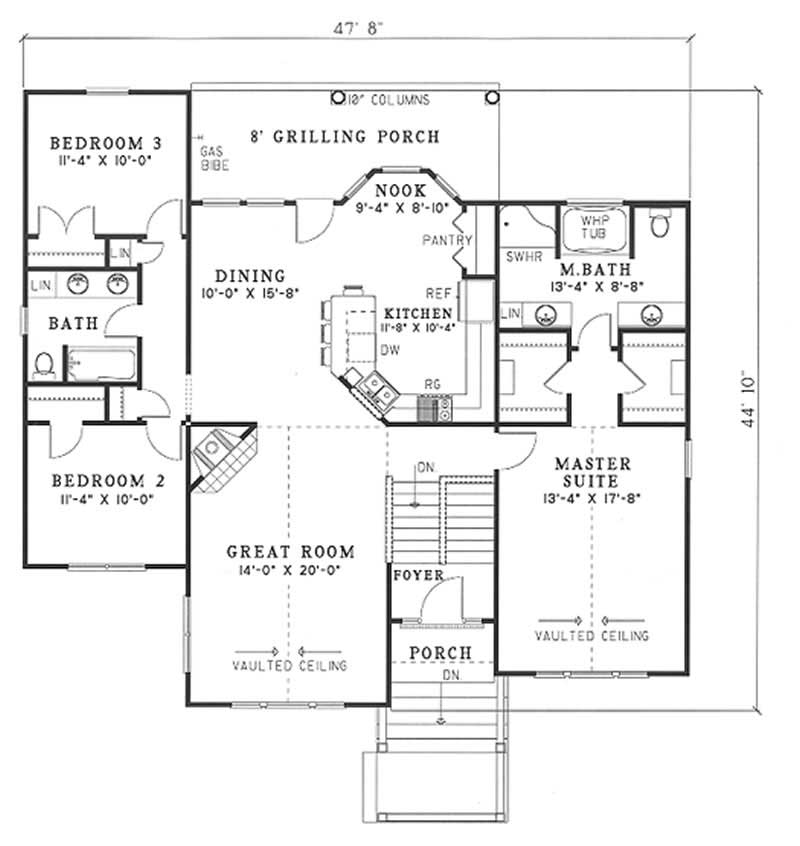 Floor Plan First Story of Small House Plans #153-1217