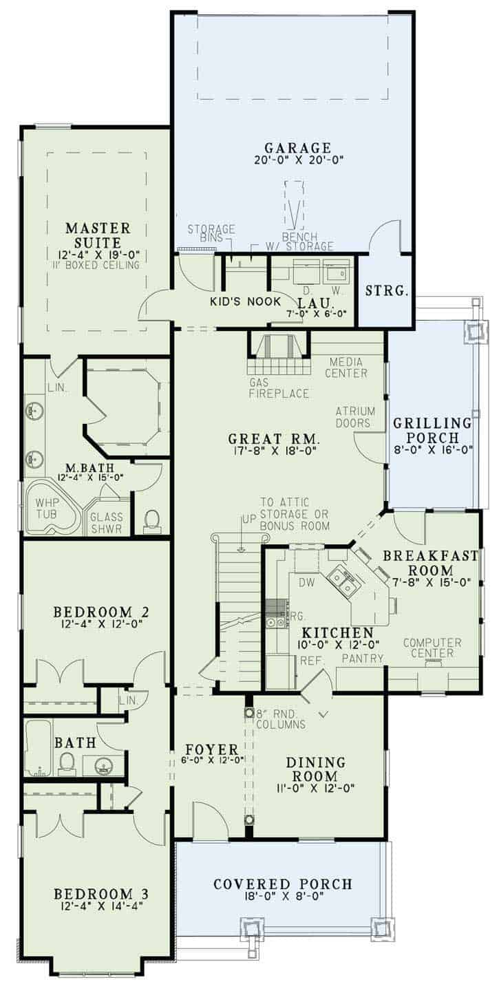 Floor Plan Main Level of Country Plan #153-1221