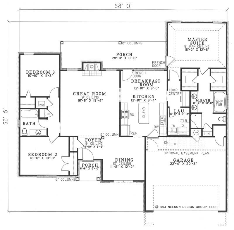 Floor Plan First Story of European Plan #153-1227