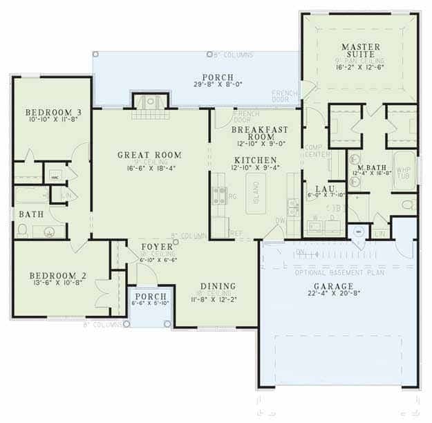 Floor Plan Main Level of European Plan #153-1228