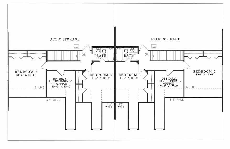 Floor Plan Second Story of Duplex Plan #153-1232