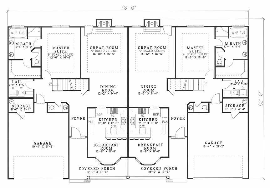 Floor Plan First Story of Duplex Plan #153-1232