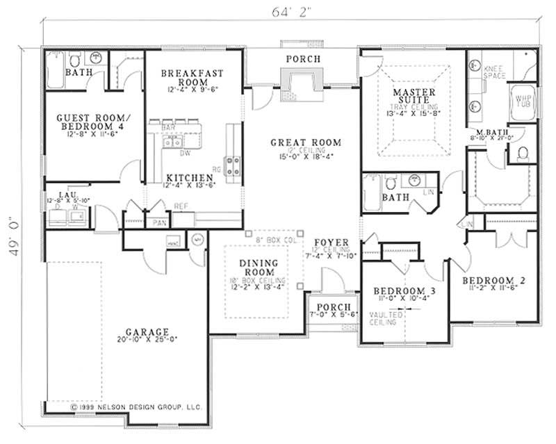 Floor Plan First Story of Southern Plan #153-1233
