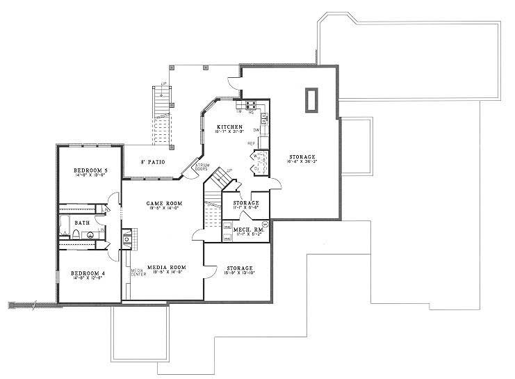 Floor Plan Basement of European Plan #153-1250