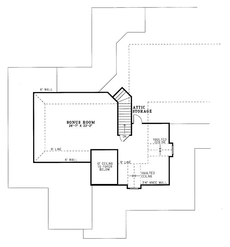 Floor Plan Second Story of European Plan #153-1250