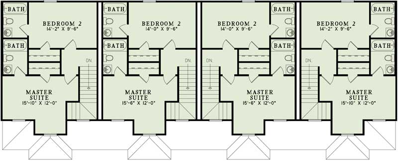 Floor Plan Second Story of Multi-Unit Plan #153-1253