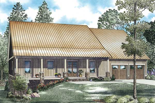 This is the front elevation for these Country House Plans.