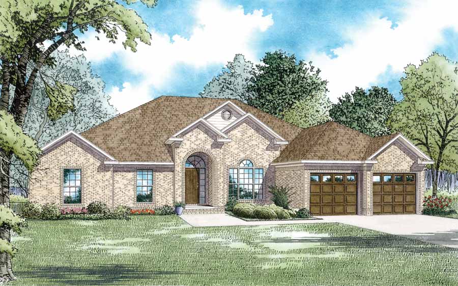 Front elevation of French home (ThePlanCollection: House Plan #153-1255)