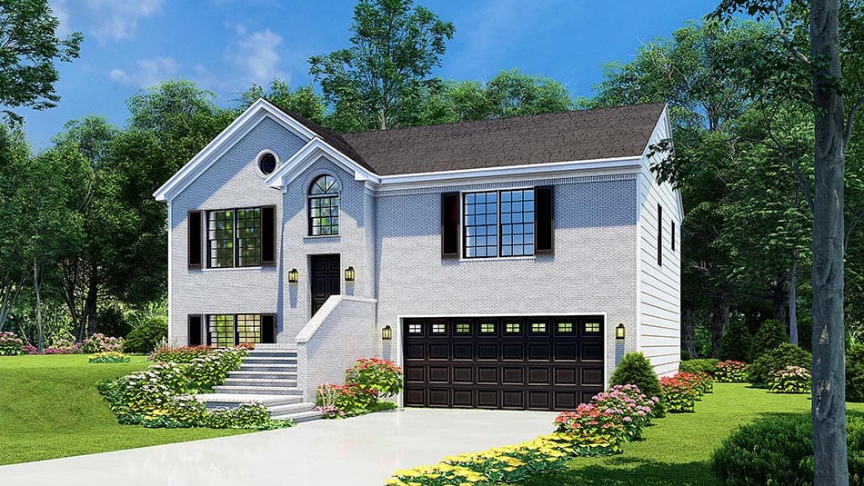 Color rendering of Colonial home plan (ThePlanCollection: House Plan #153-1258)