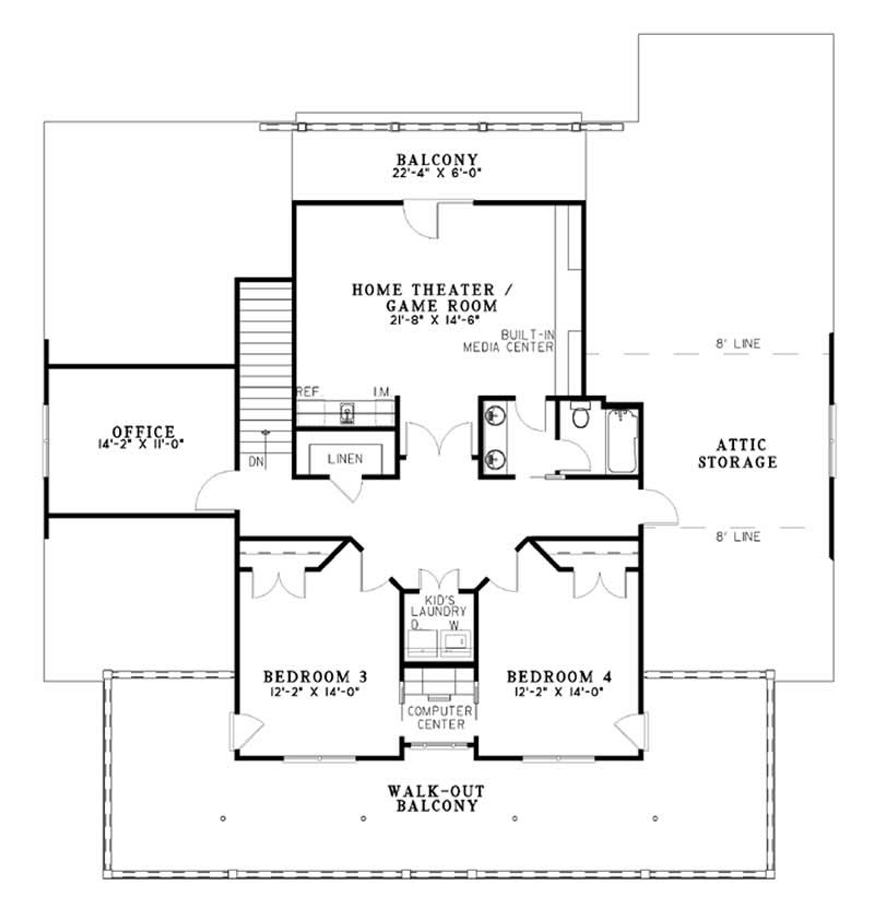 Floor Plan Second Story of Colonial Plan #153-1261