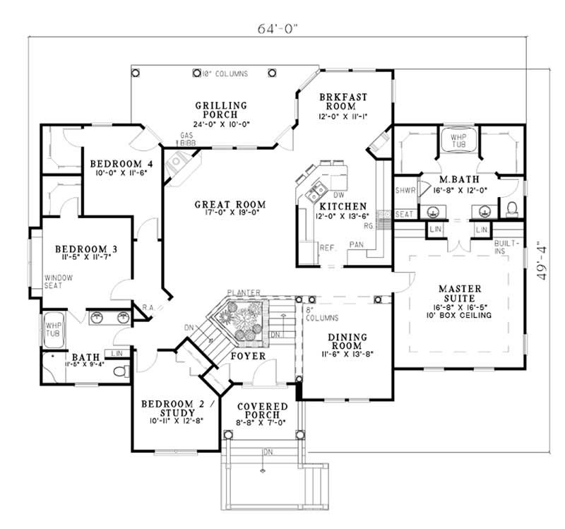 Floor Plan First Story of Southern Plan #153-1262