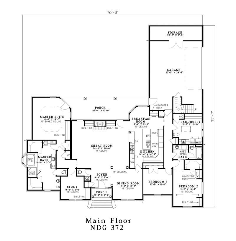 Floor Plan First Story of Southern Plan #153-1268