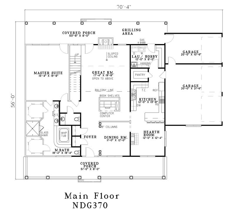 Floor Plan First Story of Southern Plan #153-1270