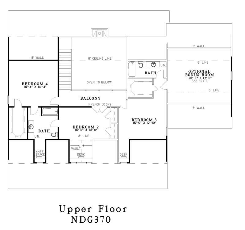 Floor Plan Second Story of Southern Plan #153-1270